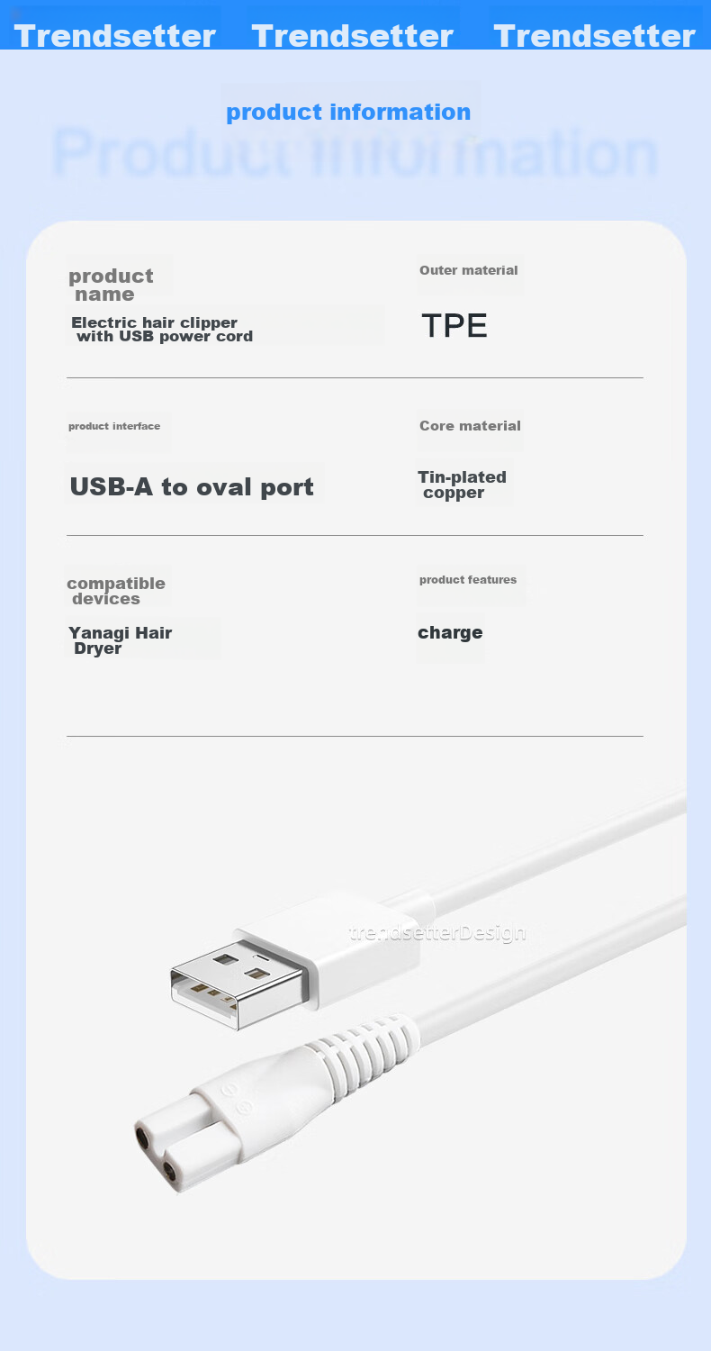 Chaofan Compatible with Enssu Children's Hair Clipper Charging Cable, Charger for ES969, ES825, ES828A, ES999 Electric Trimmer, USB Power Cord 9