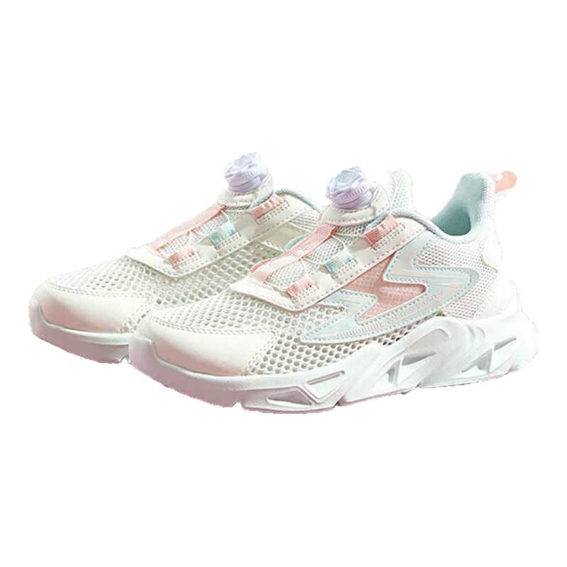 361° Children's Shoes, Kids' Running Shoes Summer, Boys And Girls 3-14 Years Old, Large Mesh Rotary Knob Running Shoes, White 28