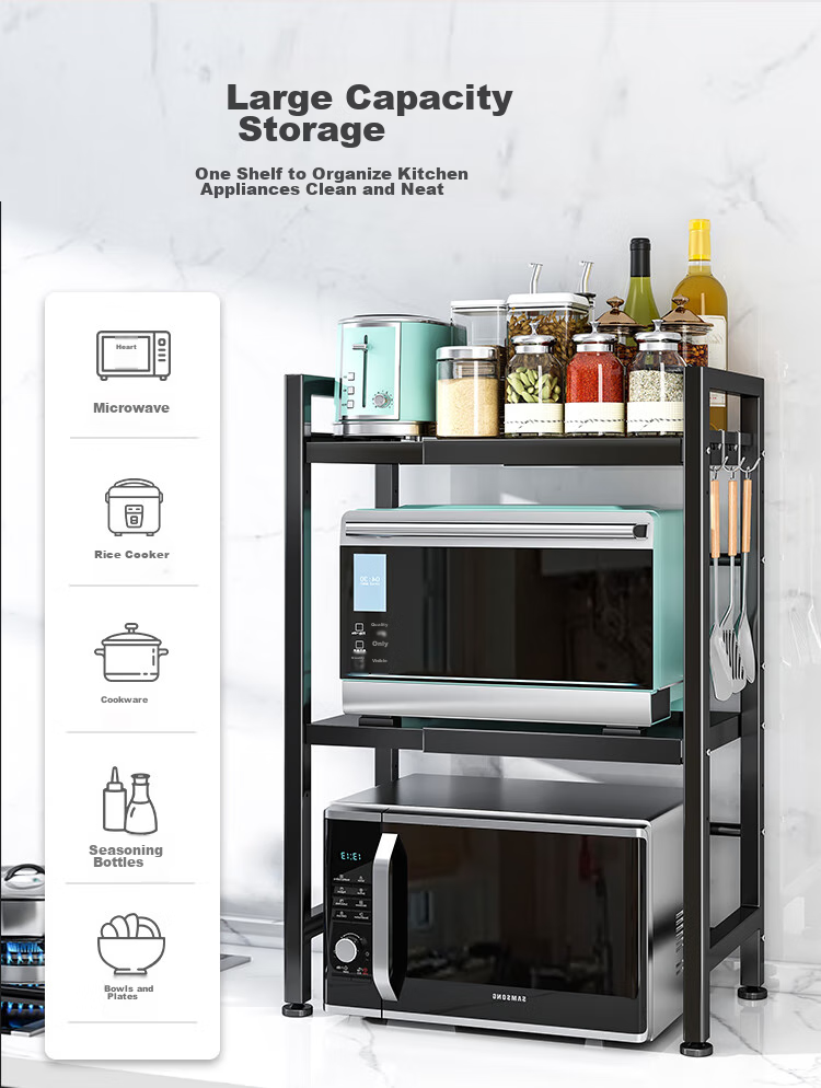 QIAONAMEI Kitchen Storage Rack, Extendable Microwave Oven Rack, Oven Shelf, Countertop Storage Rack, Double-Layer 7230-BK(C) 4