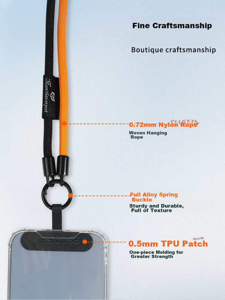 ESCASE Phone Lanyard Three-In Multifunctional Compatible with Apple 17 Air Crossbody Wrist Strap Neck Strap Adjustable Anti-Loss Phone Case Durable Long Orange + Black 8
