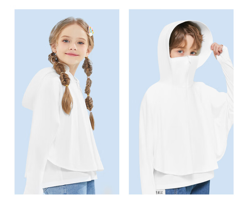 MARCOLOR Children's Sun Protection Clothing, Batwing Sleeve, Boys And Girls Lightweight Cape, 2025 New Style, Solid Light Gray, Size 120 13