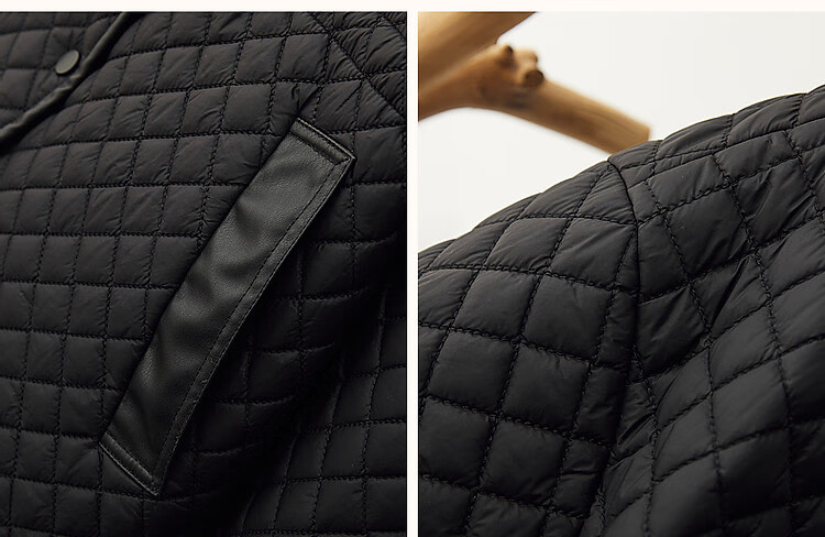 Dme [Quilted Diamond-Patterned Cotton Coat] Winter Stand-Collar Loose Drop-Shoulder Anti-Chafe Padded Jacket for Women, Mid-Length Style, Black, Size M 25
