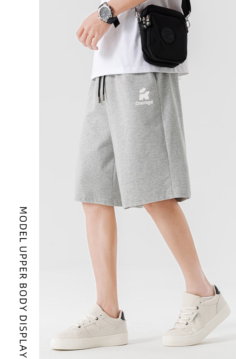 Baleno Cotton Sports Shorts for Men, Summer Loose Breathable Home Casual Thin Shorts for Outdoor Wear, Student Gray Mid-Length Shorts 16