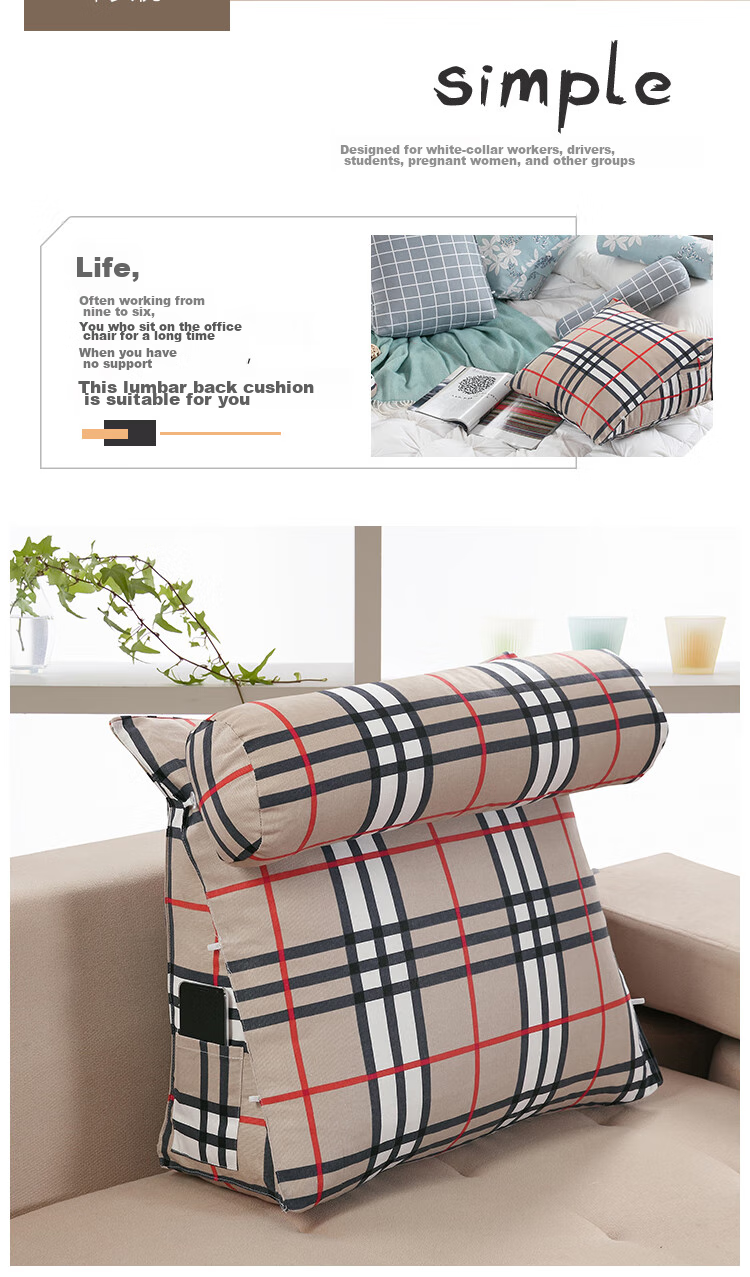 AVIVI Bed Headboard Cushion, Triangular Large Backrest Pillow, Soft Pack Lumbar Support, Office Sofa Throw Pillow, Waist Pillow, Xiyingying 2