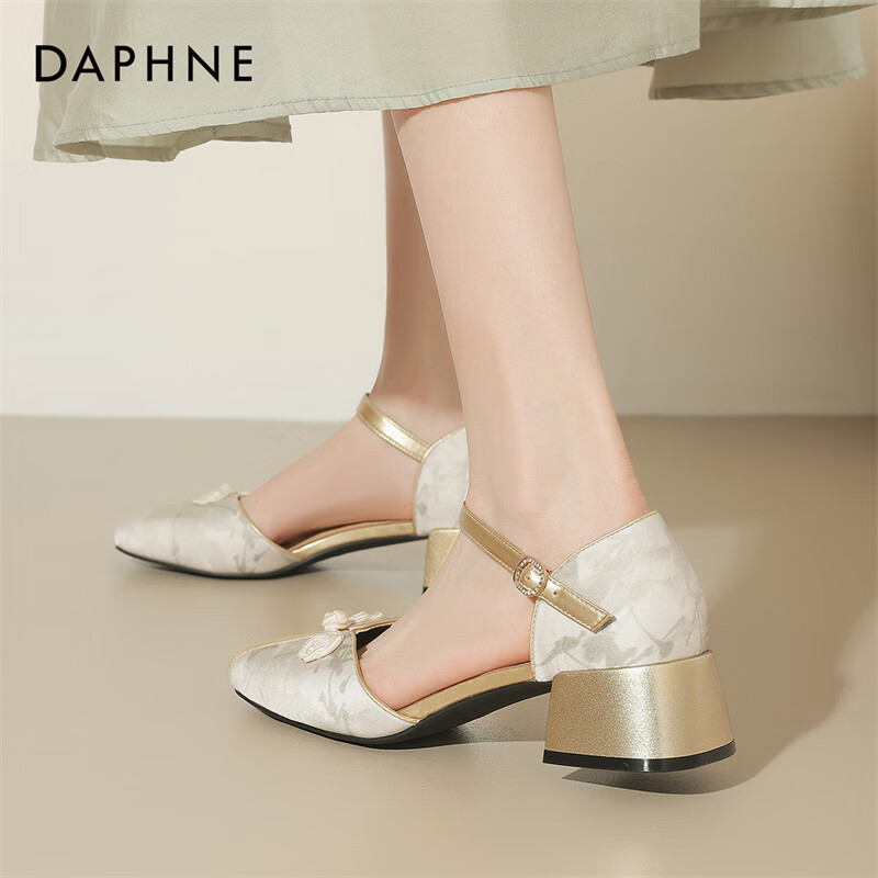 Женские босоножки DAPHNE, бежевые, размер 37, на массивной платформе, с ремешком на щиколотке, в китайском стиле