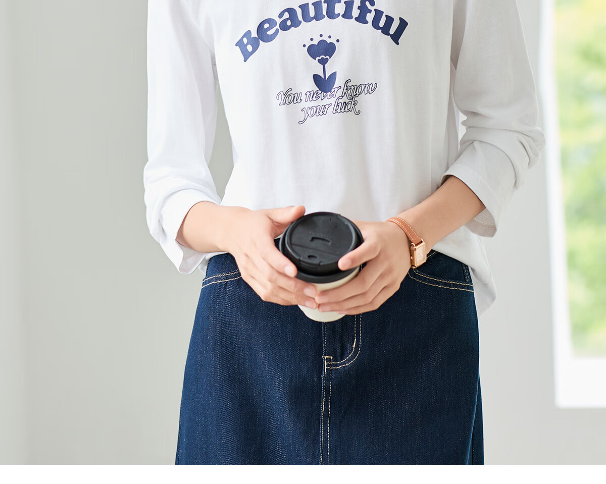 Chushen Spring And Autumn Long-Sleeve T-Shirt for Women, Round Neck with Letter Print, Versatile Color-Block Layering, Commuter Base Shirt Top S143T2024 25