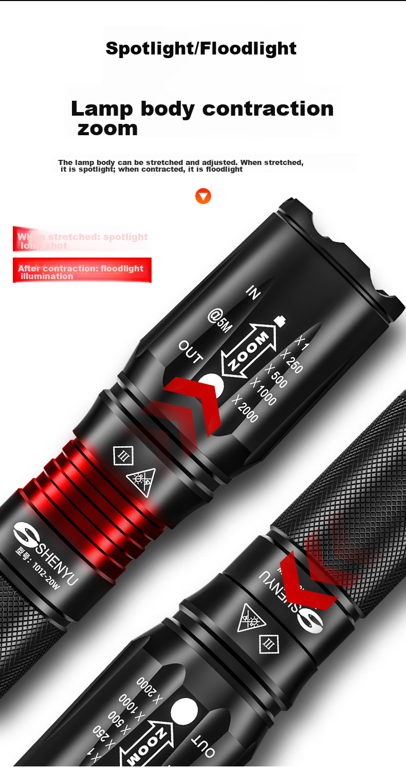 SHENYU Flashlight with Strong Beam, Long-Range, Rechargeable, Portable, Zoomable, Ultra-Bright, Waterproof, for Outdoor And Home Use, Emergency Lighting, Monkey Lamp 8