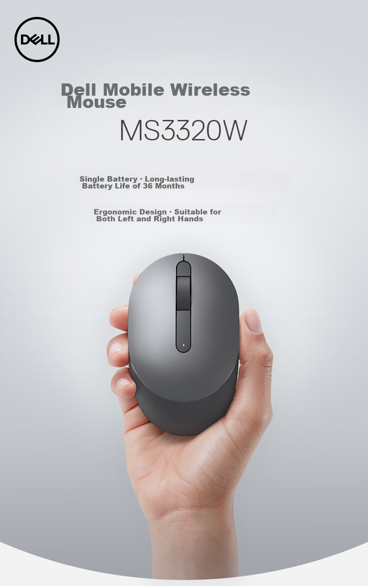 DELL MS3320W Wireless Mouse, Bluetooth Mouse, Office And Home Use Mouse, Symmetrical Wireless Mouse, Black 2