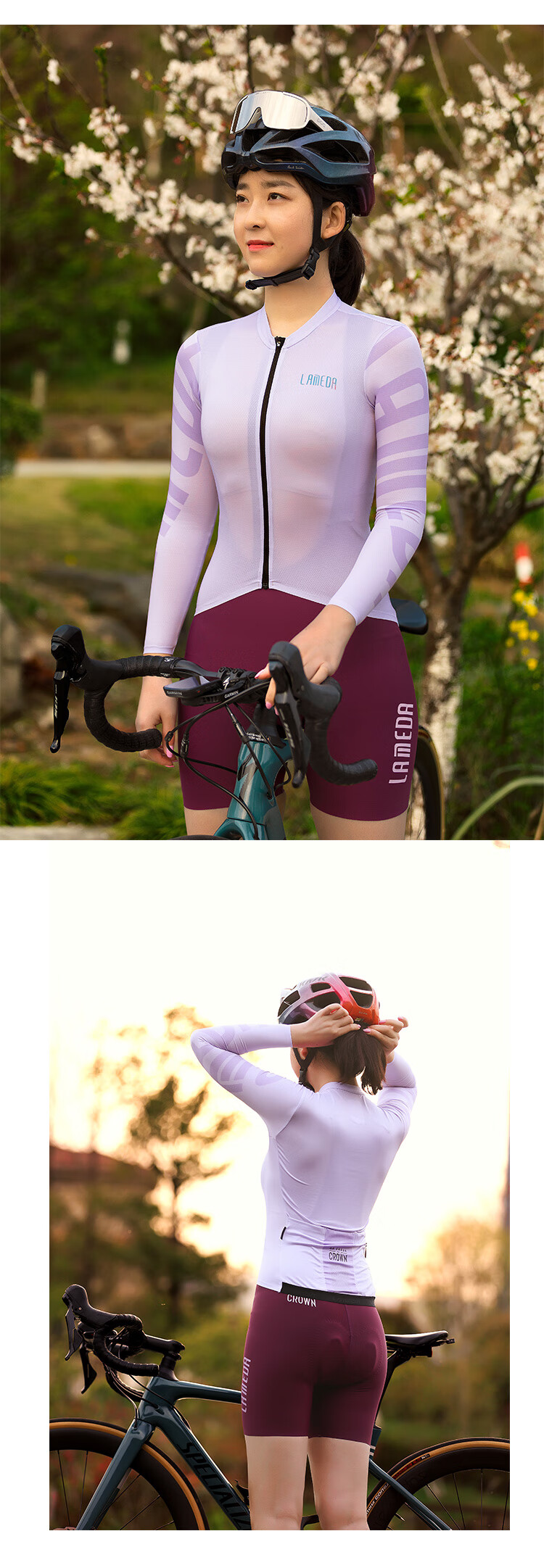 LAMEDA Women's Long Sleeve Cycling Jersey Spring Summer UV Protection Breathable Quick-Dry Mountain Road Bike Shirt Elegant Lilac Purple L 16