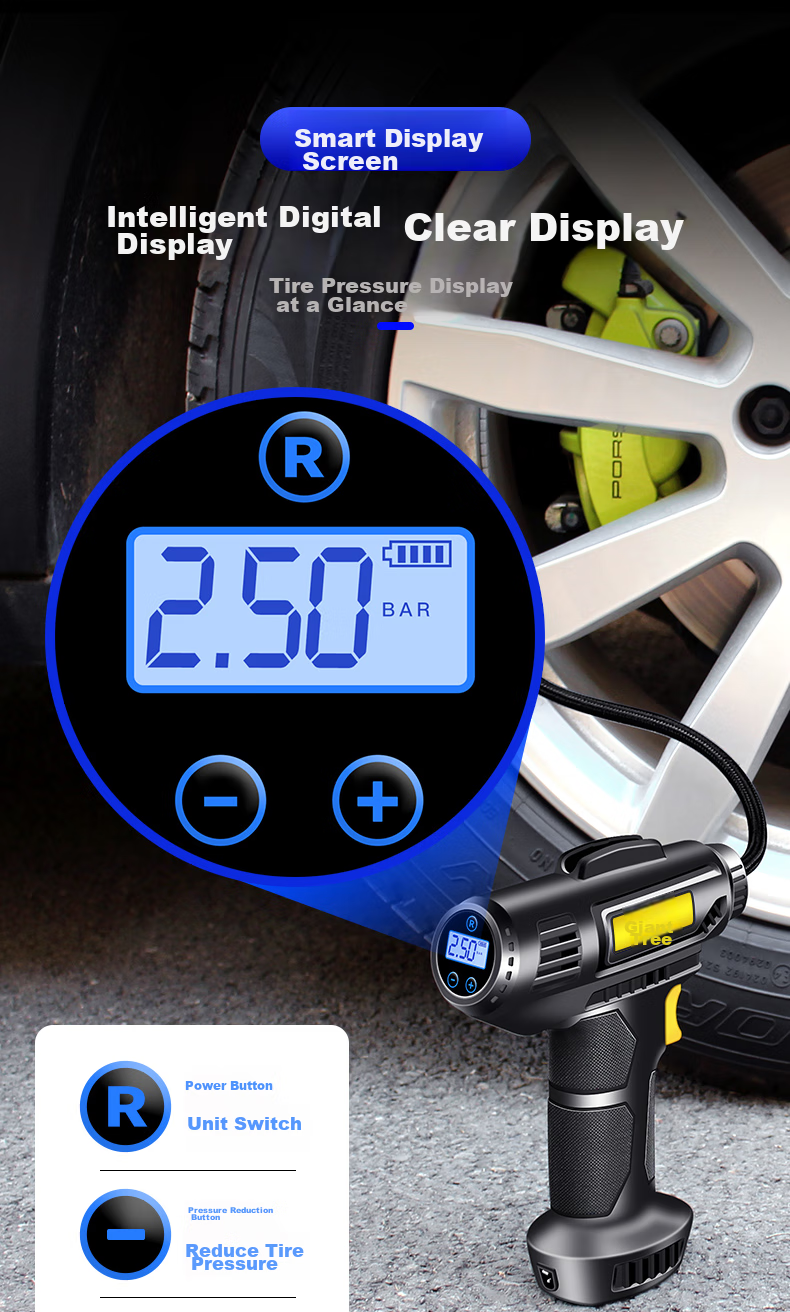 Jumu Car Air Pump, Electric Tire Inflator for Vehicles, Can Measure Tire Pressure, Air Compressor with Pressure Gauge for Sedans 5