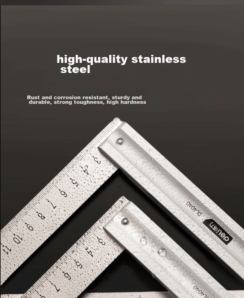 Deli Stainless Steel Right Angle Ruler, Triangular Ruler, Measuring Ruler for Steel Plates, Thickened 45-Degree Steel Plate Ruler, 200mm 6