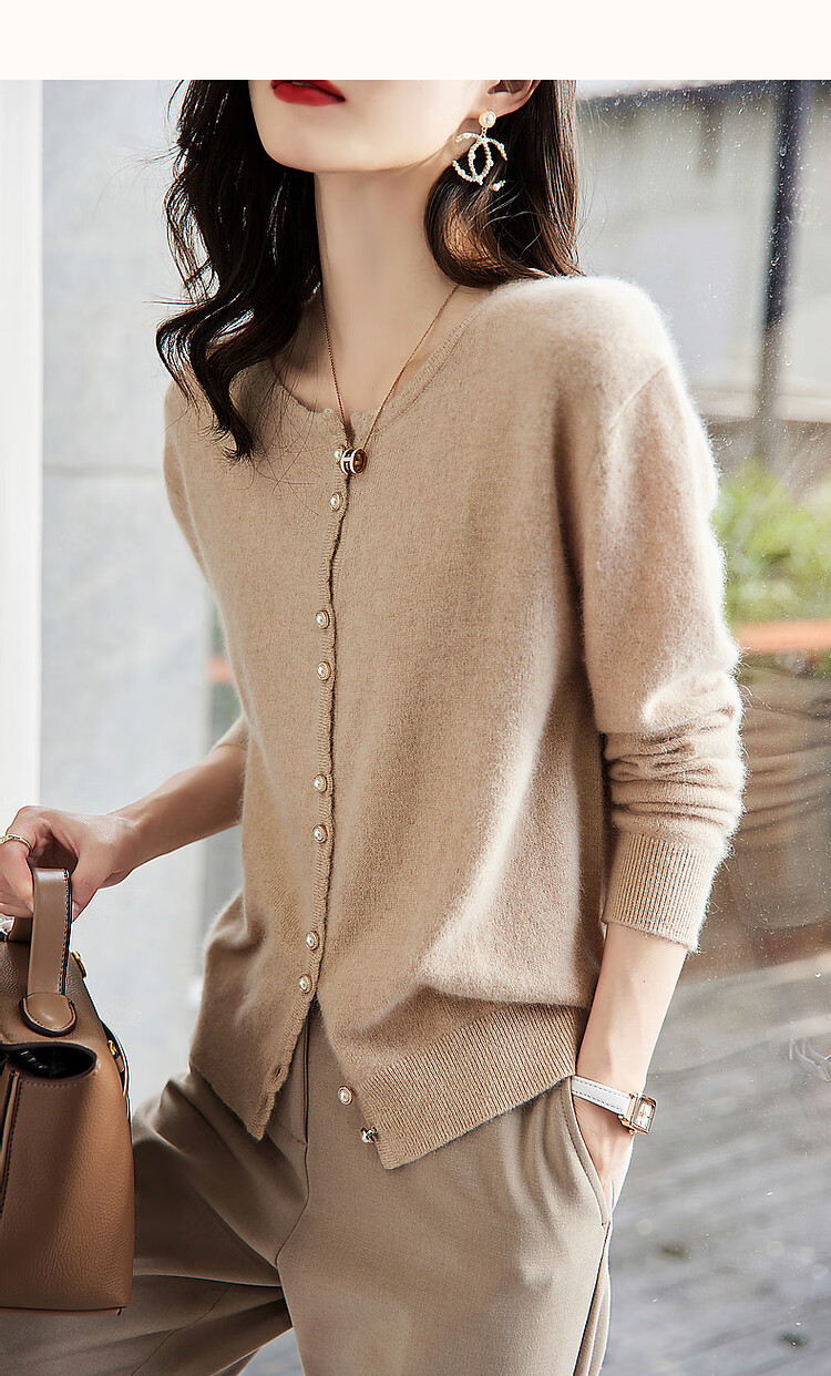 Dme 100% Wool Cardigan 2025 Autumn Round Neck Loose Drop Shoulder Long Sleeve Knit Sweater for Women 7