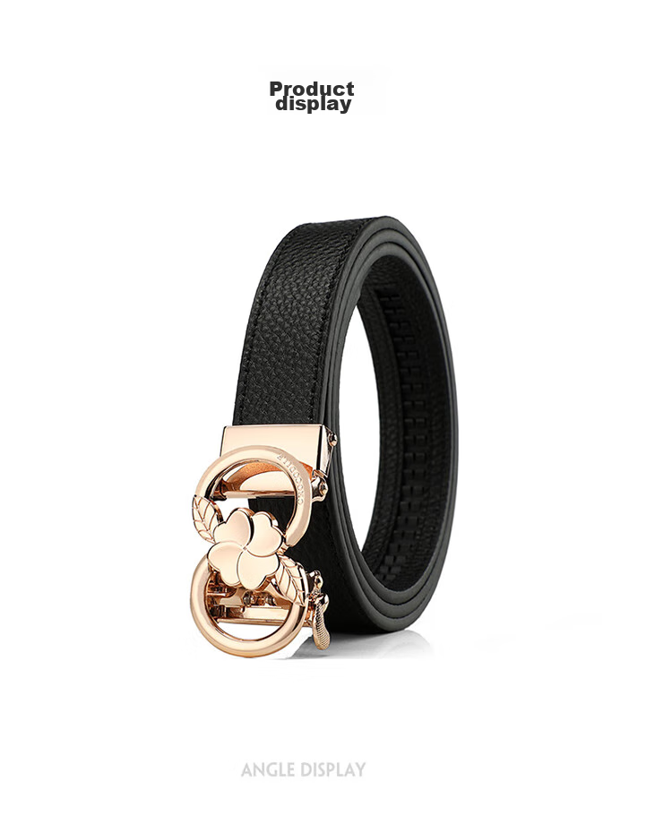 CROCODILE Top-Grain Leather Fashion Belt for Women, Automatic Buckle, Exquisite And Simple Waist Belt T3707 Black Gift Box Set 11