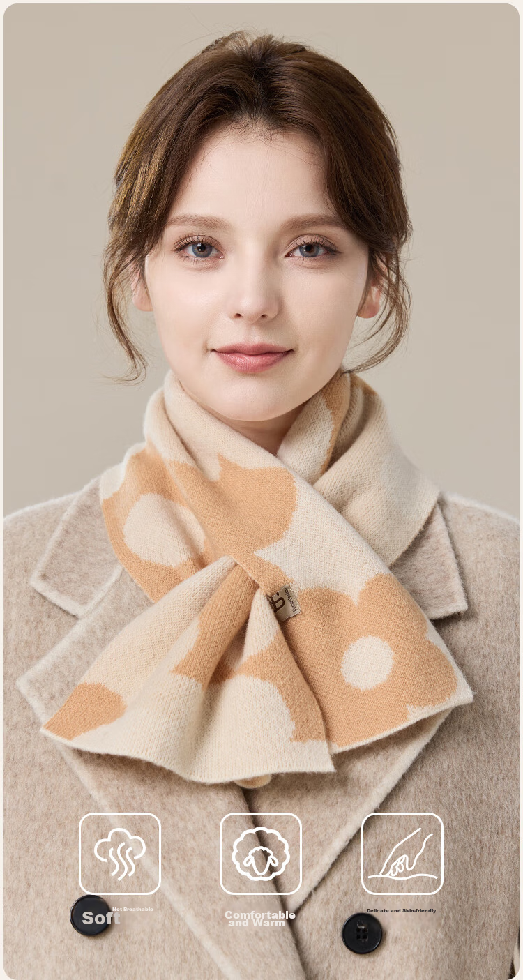 JIUMU Pure Wool Scarf for Women, Autumn And Winter Ladies' Warm Neck Warmer, Lightweight Winter Neck Protection Short Scarf for Wome 6