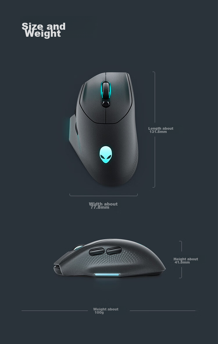 Alienware AW620M Gaming Mouse, Dual-Mode 2.4G Wireless High-End Professional E-Sports Macro Mouse, RGB Lighting Effects, Magnetic Rebound Ergonomic Design, Holiday Gift, Black 15