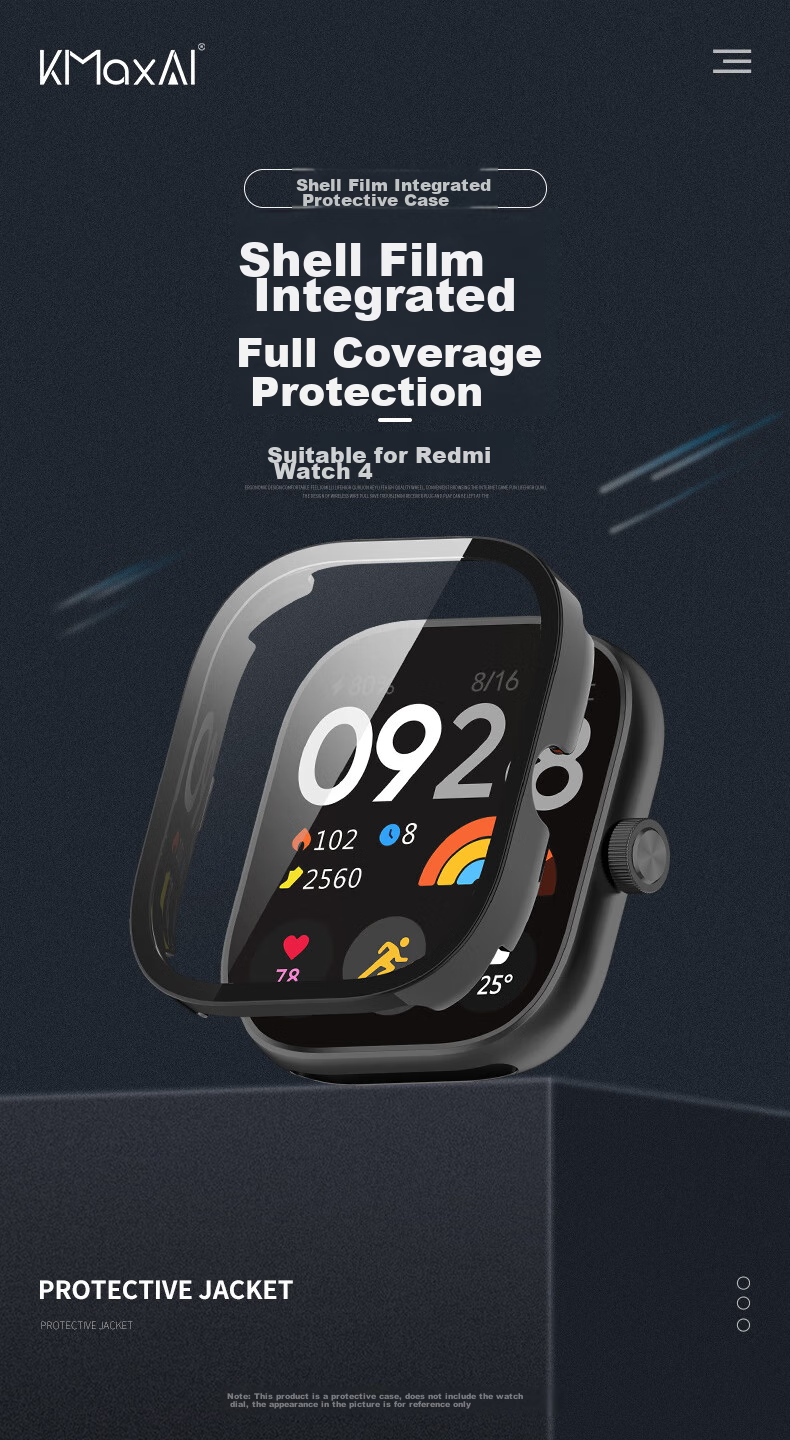 KMaxAI Compatible with Redmi Watch 5/4 Protective Film + Case, All-In Full Coverage, Xiaomi Redmi Watch Dial Protector & Screen Film, Hard Shell Anti-Fingerprint Tempered Glass Film, Transparent 1