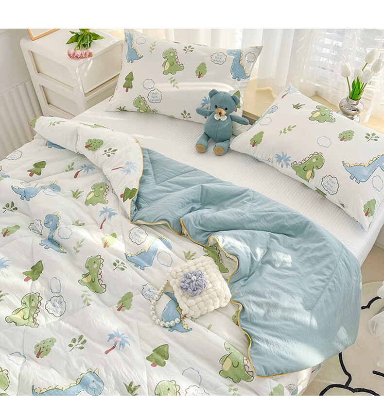 Wuyinliangpin Class A 20% Soybean Fiber Air Conditioning Quilt, Washable Summer Cool Quilt, Double Bed Comforter, 200*230cm, Dinosaur Planet Desig 4