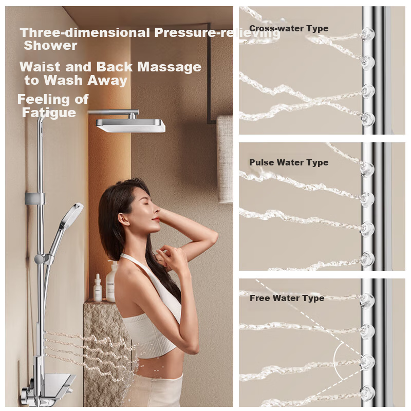 JOMOO Shower Set with Brass Piano Key Design, Descaling, Waist And Back Sprays, Massage Function, Constant Temperature, SPA Shower System 26192-695/1B