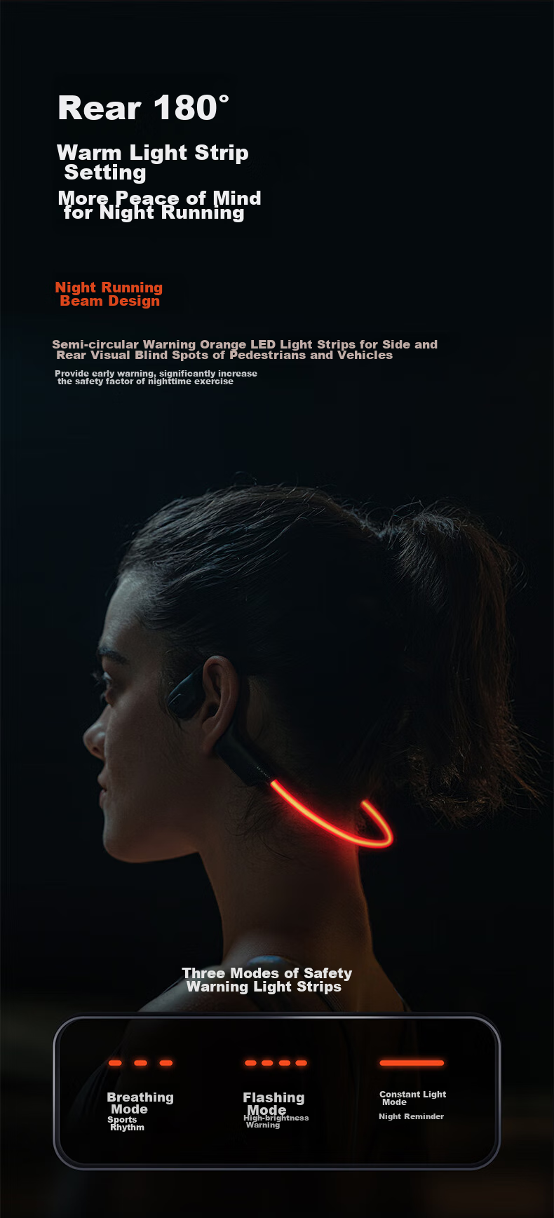 Hakii LIGHT Wireless Bluetooth Earphones Open-Ear Sports Running Glow Waterproof Sweatproof Bone Conduction Upgraded Air Conduction Long Battery Life Built-in 32GB Memory 3
