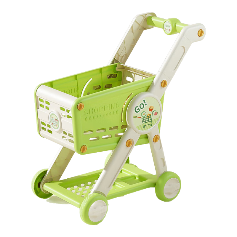 Dimoarch Shopping Cart Toy, Children's Pretend Play Storage, Realistic Fun Pushcart, Walking Simulation Supermarket Kitchen Grocery Vegetable Fruit Set, 30 Pieces, for 3-4 Year Old Girls, Birthday Gift, Gree