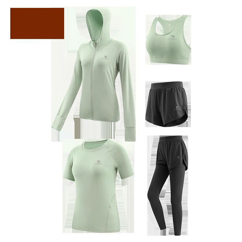 CAMEL Yoga Outfit for Women, Morning Run Outdoor Sportswear, Slim-Fit Breathable Fitness Clothing Set of Five Pieces YK22255493B