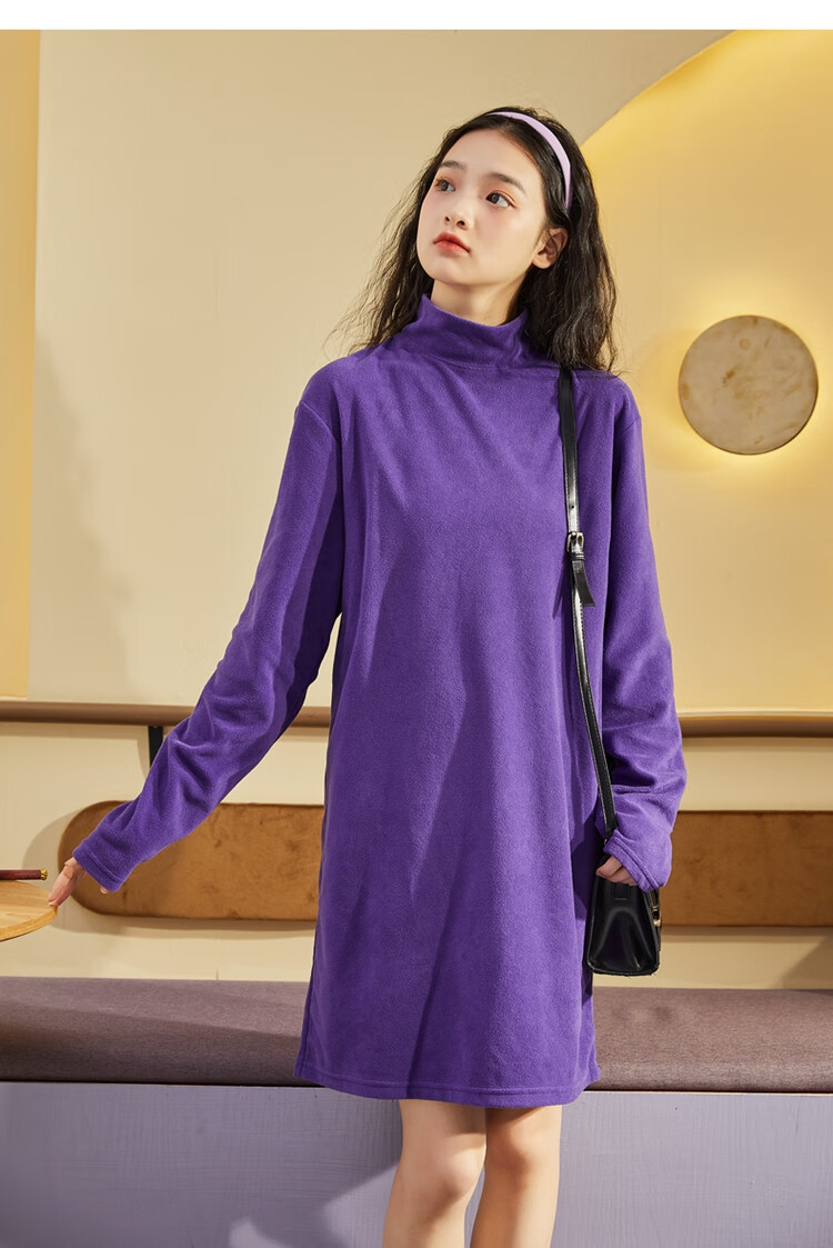 TonLion 2024 Women's Fleece High Neck Knit Long Sleeve Dress Black S 13
