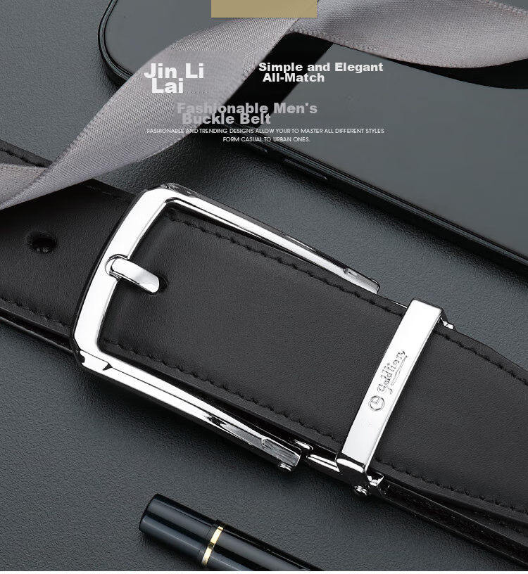 Goldlion Men's Pin Buckle Belt, Business Waistband Gift Box, Fashionable Trouser Belt, Birthday Gift 2