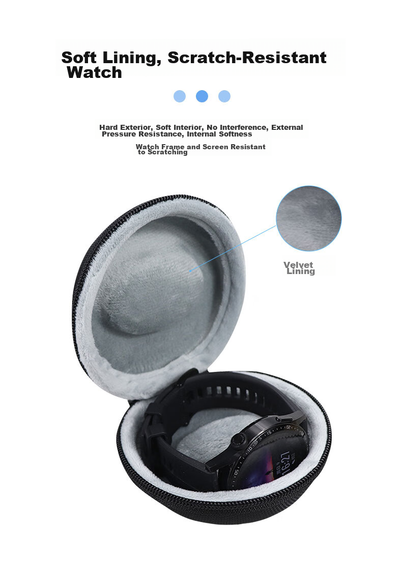 KMaxAI Smartwatch Storage Case Protective Cover, Portable Travel Watch Storage Box, Dust-Proof And Shockproof, Suitable for Apple/Huawei/Xiaomi And Other Smartwatches And Bracelets, Black 3