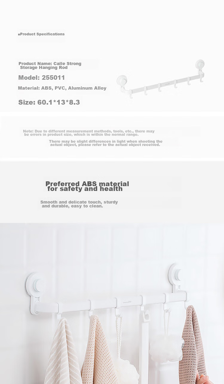 CHAHUA Hook Towel Rack, Bathroom Storage Shelf without Drilling, Bath Towel Bar, Aluminum Alloy, 50cm 2