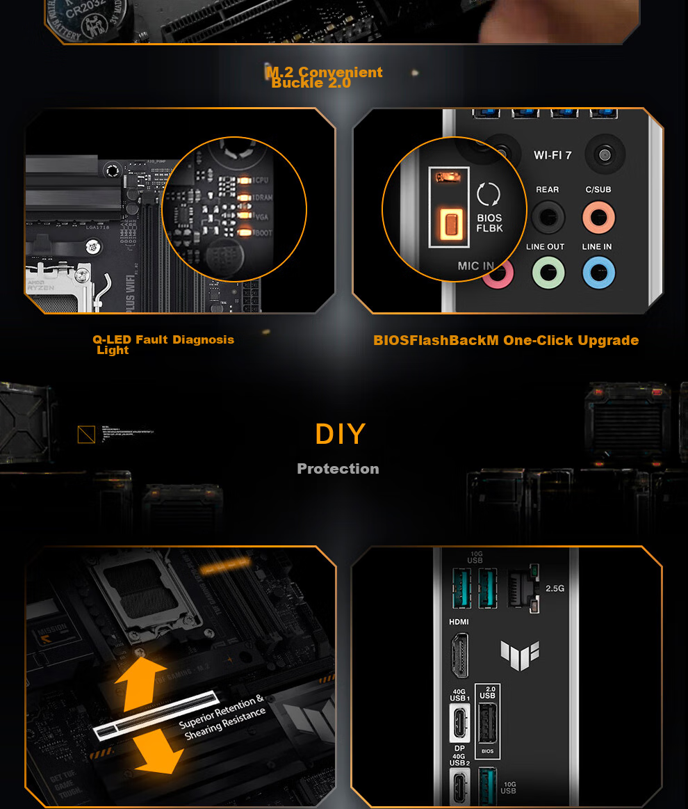 ASUS TUF GAMING X870-PLUS WIFI Motherboard, Supports CPU 9850X3D/9950X3D/9800X3D (AMD X870/socket AM5) 19