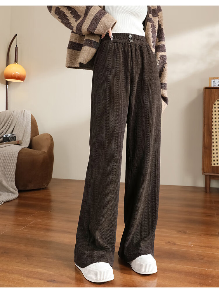 Dme [True Slim Wide-Leg Pants] High-Waisted Slimming Versatile Draping Straight Casual Trousers, Lazy Style Textured Floor-Length Pants 10
