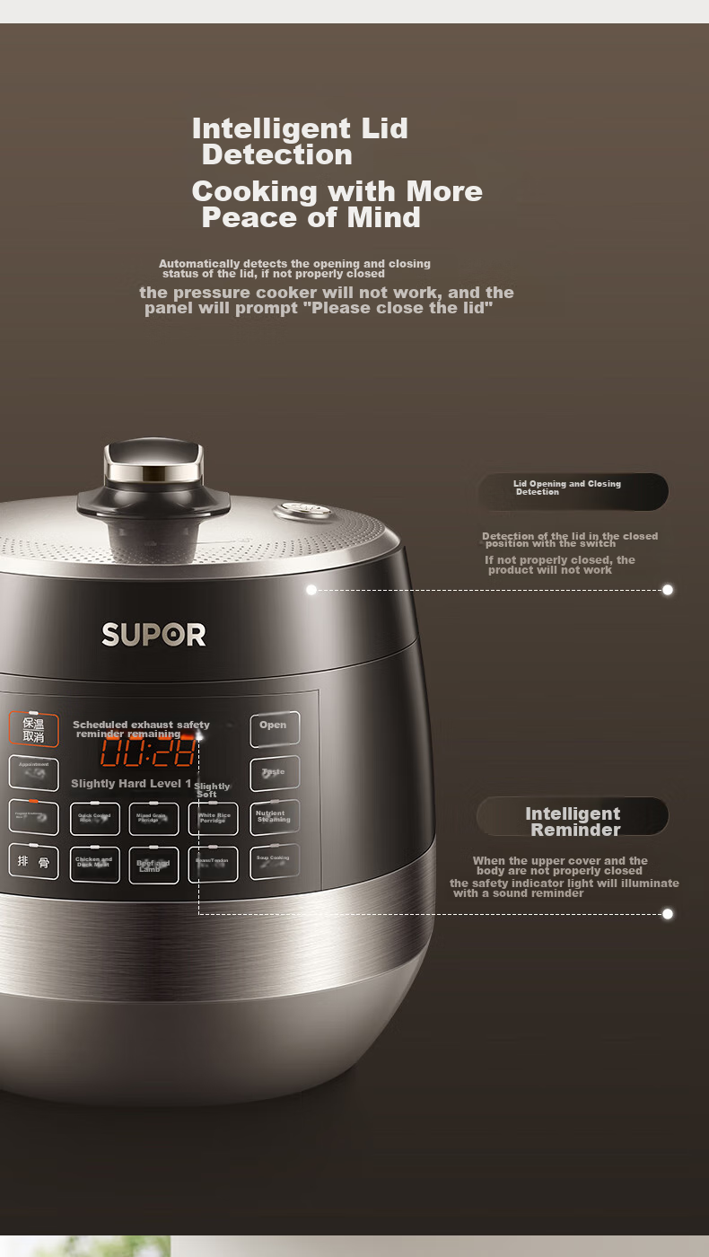 SUPOR 0 Coating Ball Pot Electric Pressure Cooker, 6L Double Inner Pot, Fully Automatic Intelligent Reservation, Home Use, SY-60YC6011Q Rice Cooker High-Pressure Cooker for 6-8 People 16