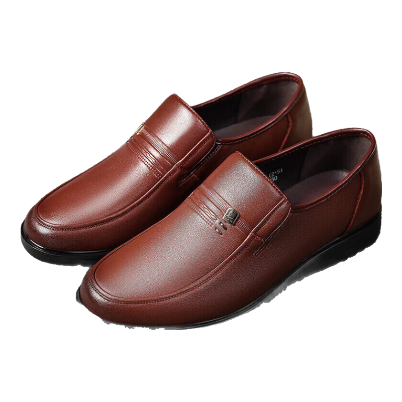LAORENTOU Men's Leather Shoes, Business Slip-On Formal Shoes, Cowhide Dad Shoes, Wear-Resistant Driving Shoes, LJD587, Brown, Size 39