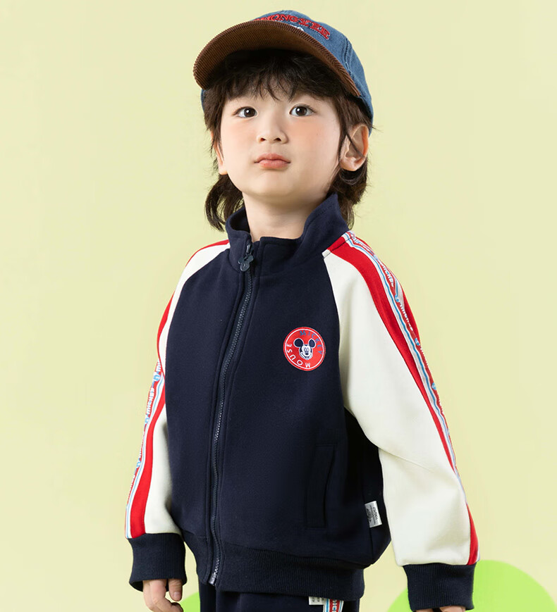 Disney Children's Clothing Spring And Autumn New Style Boys Casual Versatile Comfortable Warm Cartoon Jacket Set Navy Blue 90 7