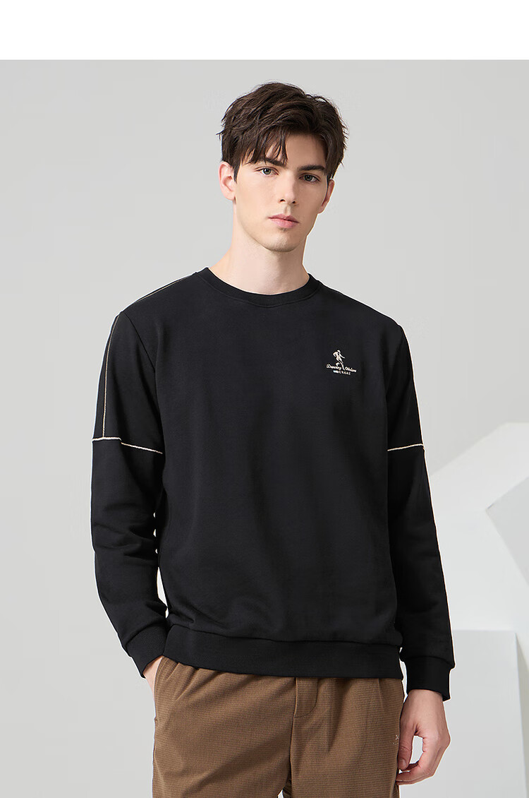 DANCING WOLVES [Pure Cotton Upgrade] Autumn And Winter Design Patchwork Skin-Friendly Soft Men's Sweatshirt, 001 Black, Size 165 2