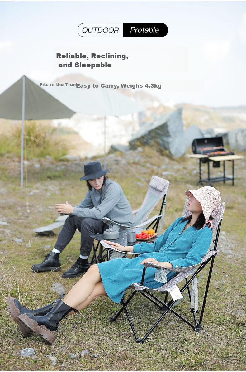 V-CAMP Moon Chair Outdoor Folding Chair Camping Chair Portable Thickened High Backrest Picnic Beach Fishing Chair 4