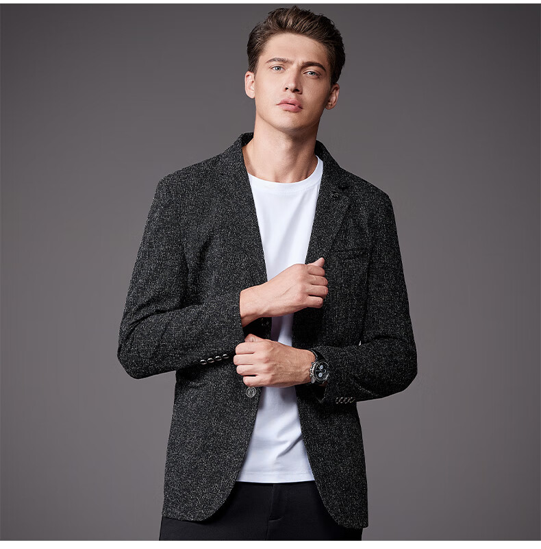 ROMON Men's Suit, Fashionable Business Single-Breasted Jacket, Versatile Casual Blazer, YT2058, Black, 4XL 10