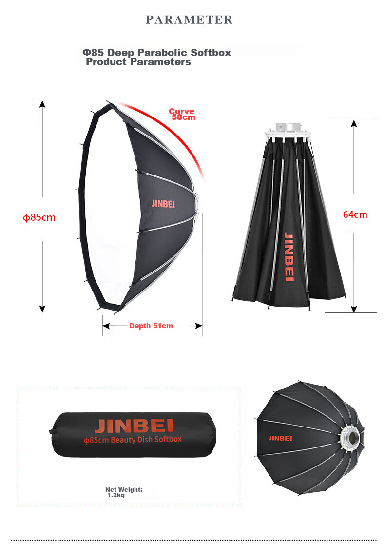 JINBEI Φ65/85/105CM Deep Diffusion Softbox, Softbox Accessory, Photography Light, LED Continuous Light, Flashlight, Studio Equipment, Φ65CM Deep Diffusion Softbox 4
