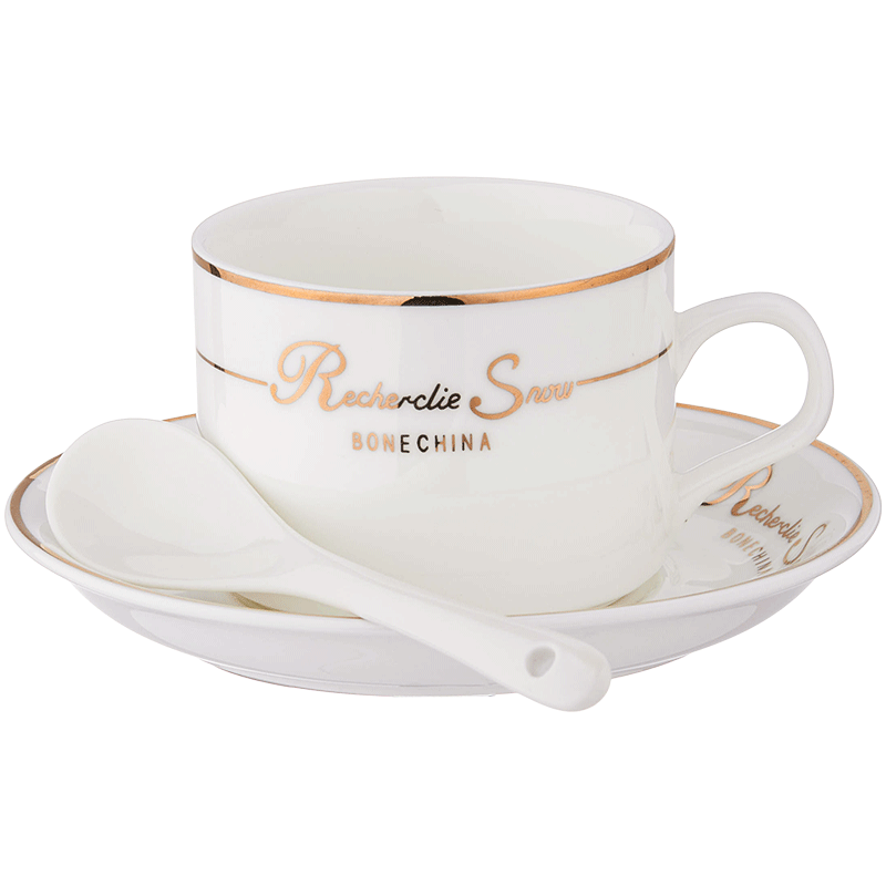 Youlaifu Coffee Cup Set, European-Style Gold-Rimmed Ceramic Cups, Hanging Ear Latte Cups, Office Mugs, 2 Cups, 2 Saucers, 2 Spoons