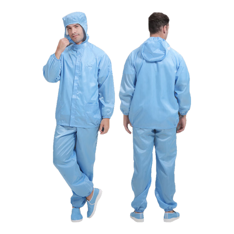 WK Cleanroom Suit, Dust-Proof And Anti-Static Clothing, Clean Room Workshop Workwear, Two-Piece Hooded Set, Blue, 3XL, Customizable