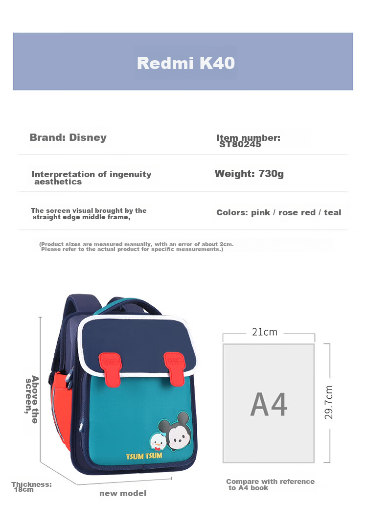 Disney Kindergarten Backpack for Boys And Girls in First And Second Grade Elementary School Students, Lightweight 3D Travel Backpack with Reduced Burden, Pink 2