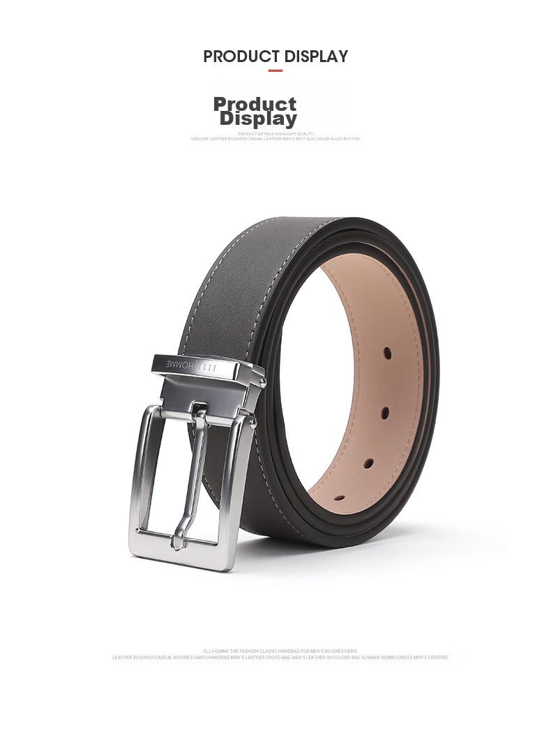 ELLE HOMME Men's Leather Belt with Pin Buckle, Top-Grain Cowhide Casual Trouser Belt for Men, Birthday Gift for Boyfriend 7