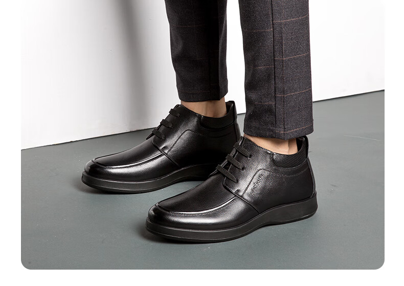 Aokang Casual Business Fleece-Lined Warm Cotton Shoes, Simple And Comfortable Cowhide Shoes for Men, Black, Size 39 10
