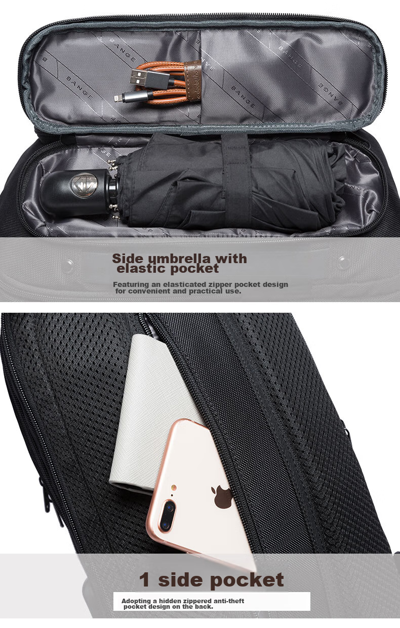 Bange Chest Bag for Men, Travel Shoulder Bag, Business Casual, Multi-Compartment, Large Capacity, Versatile, 11-Inch Tablet Crossbody Bag, Black 17