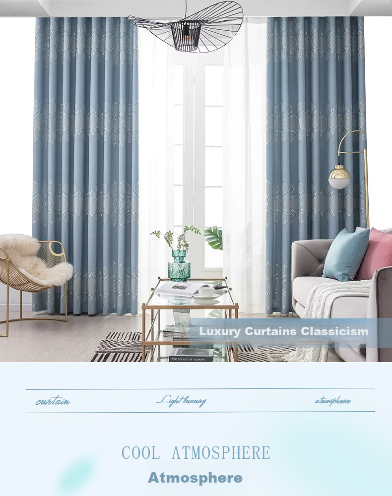 Ali Living Room Bedroom Blackout Curtains, Bamboo Cotton Jacquard Blue Hook Style, 2.0m Wide * 2.2m High Single Panel 1