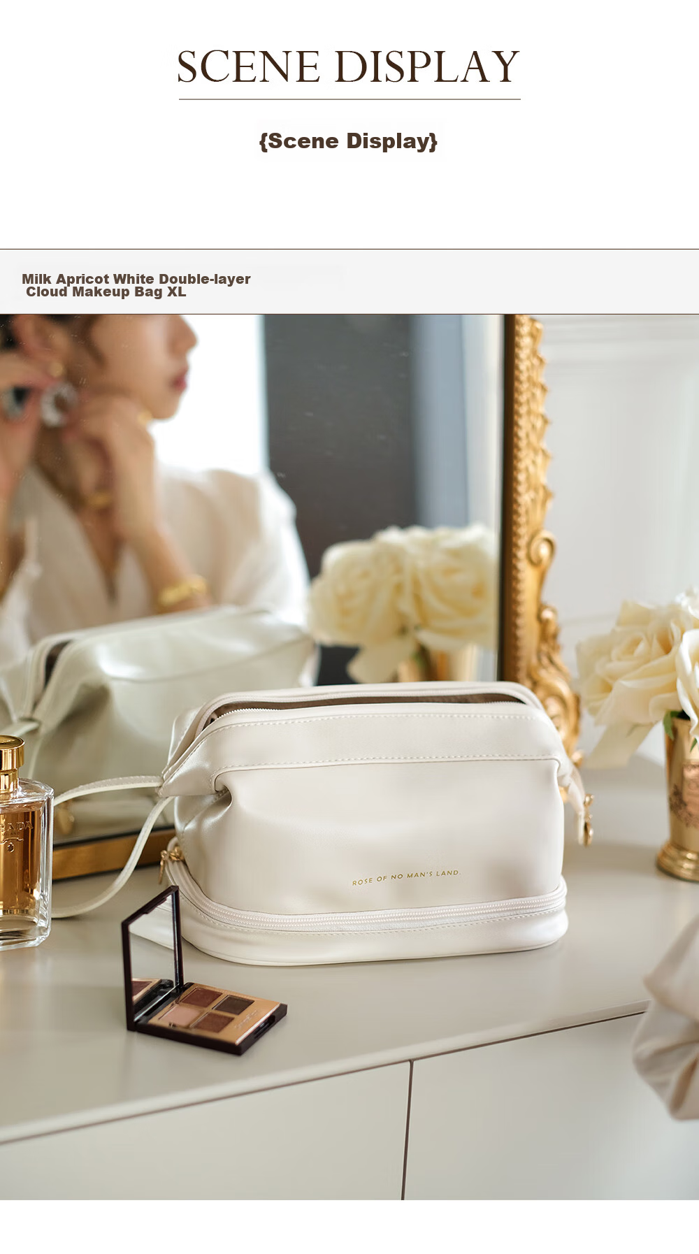EACHY Large Capacity Portable Makeup Bag for Women, High-End Instagram Trendy Travel Toiletry Organizer Bag - Milk Apricot White XL 12