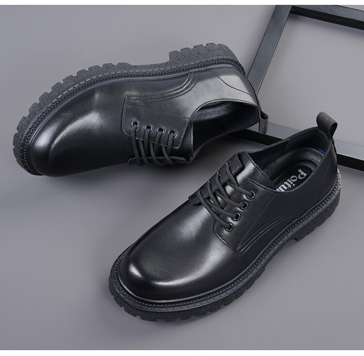 Poitulas Men's Lace-Up Dress Shoes, Business Casual Formal Shoes with Thick Soles, Derby Shoes for Men, Wear-Resistant, 6128 Black, Size 39 10