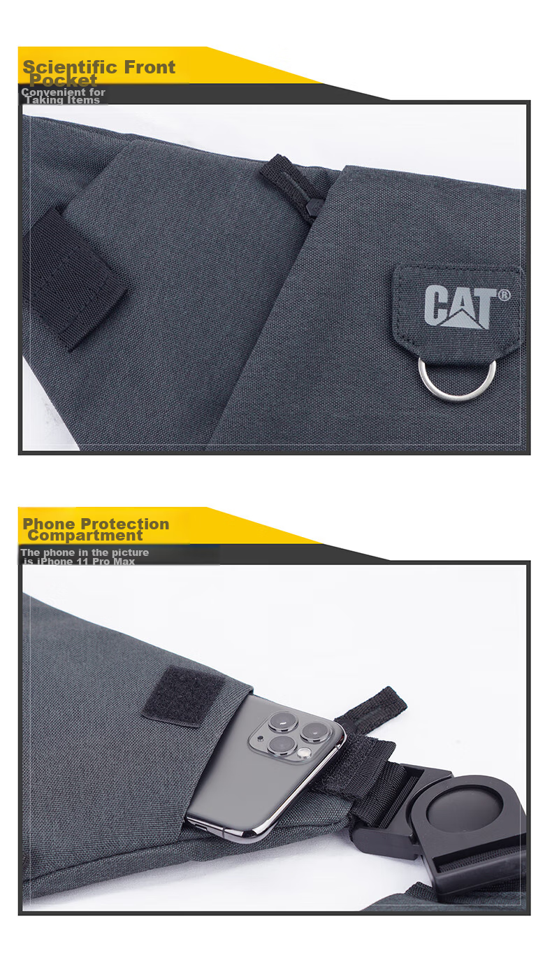 CAT Crossbody Bag, Trendy Chest Bag, Gun Bag, Casual Motorcycle Bag, Close-Fitting Shoulder Bag for Men, Water-Resistant Sports Bag, Black with Dark Pattern, 84060 4