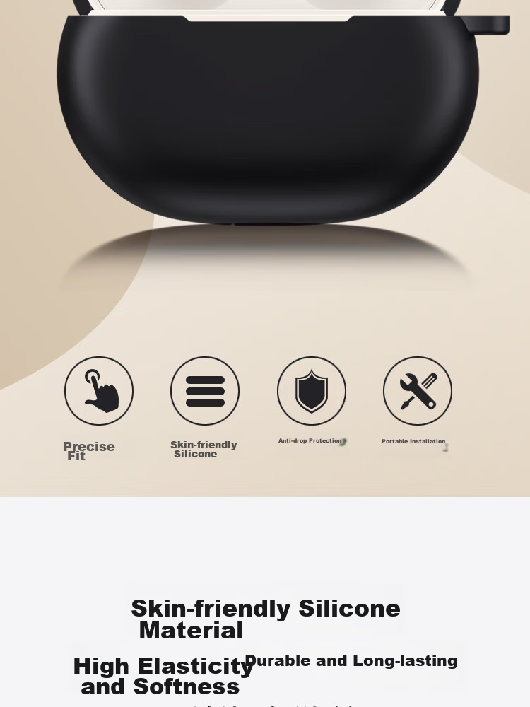 ESCASE Protective Case for Beats Studio Buds, Buds+ Bluetooth Earphones, Silicone Storage Box, Soft Shell, Full Coverage, Shockproof, Ultra-Thin Protective Case, Lustrous Black + Lanyard 2