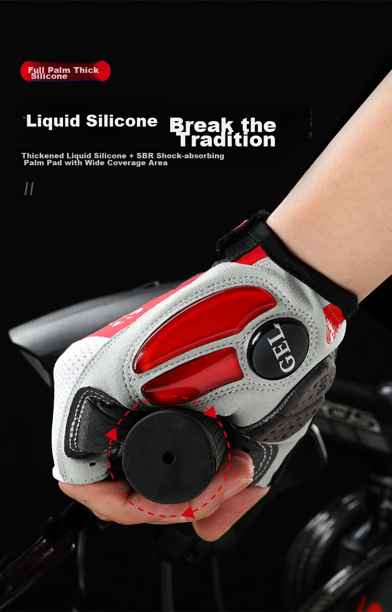 CAVALRY Silicone Half-Finger Gloves for Men And Women, Short Finger Road And Mountain Bike Shock-Absorbing Gloves Cycling Gear Red And White S 5